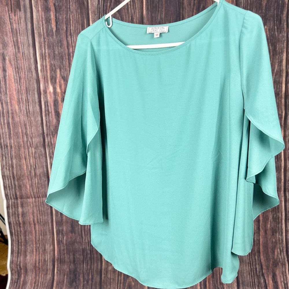Darling Green Asymmetrical Ruffled Blouse
